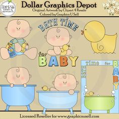 baby shower clipart set with babies in tubs and ducks