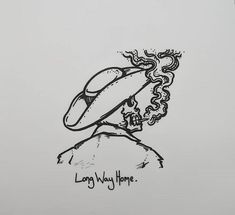 a drawing of a man's head with the words long way home on it