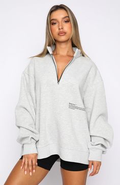 Caught Up With You Zip Front Sweater Grey Marle | White Fox Boutique USA Christian Grey Sweater, Oversized Hoodie And Shorts Outfit, Hoodie And Shorts Outfit, Zip Front Sweater, Logo Women, Knitwear Outfit, Front Sweater, White Fox Boutique, Half Zip Sweatshirt