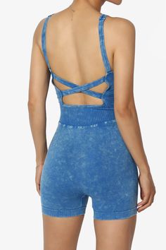 Elevate your sporty chic look with this Cross Open Back Washed Seamless Tank Romper.Made from a lightweight microfiber polyester blend, this stretchy, compression one-piece is perfect for casual workouts, beach outings, and everyday wear.Featuring a scoop neck, elastic waist, and criss cross low back design, it's ideal for summer, spring, and fall.Pair with a lightweight jacket and sneakers for a complete streetwear ensemble.Sporty Activewear: Perfect for workouts, beach outings, and everyday ca Summer Compressive Activewear With Cross Back, Solid Compressive Cross Back Activewear, Summer Sports Cross-back Bodysuit, Compressive Cross-back Activewear With Straps, Beach Bodysuit With Adjustable Cross-back Straps, Tank Romper, Open Back, Sporty Chic, Lightweight Jacket