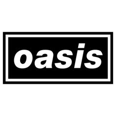 the oasis logo is shown in white on a black and white background, with the word oasis below it