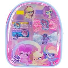 Townley Girl My Little Pony Hair Bows and Accessories Miniature Backpack, 13-Piece Set. This L.O.L. Surprise! Hair Accessory Backpack is perfect for styling on the go! It includes everything she needs to get that ultimate glam look. She'll have a blast dressing up her hair with a velvet scrunchie, printed hair ties and hair clips. Its all inspired by her favorite L.O.L. ladies! So many accessories to try out and bring on the go will make for one very happy superstar. Color: Multicolor. Miniature Backpack, My Little Pony Hair, Pony Gift, My Little Pony Collection, Minnie Mouse Backpack, Stainless Steel Containers, Velvet Scrunchie, Glitter Hair Bows, Hair Accessories Set