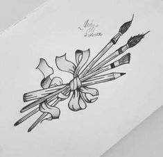 a pencil drawing of flowers and arrows