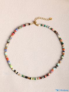 OrcaJump - Color-Blocked Beaded Necklace Casual Multicolor Beaded Necklaces With Letter Beads, Multicolor Faceted Beads Casual Style, Multicolor Faceted Casual Beads, Multicolor Faceted Beads, Casual Multicolor Beaded Chain Necklace, Casual Multicolor Beaded Chain, Beaded Material, Stone Color, Color Block