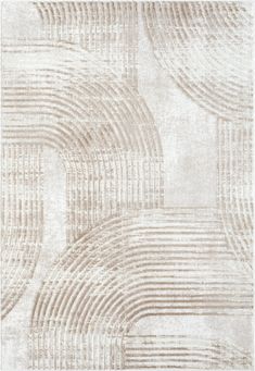 an abstract beige rug with wavy lines on the side and a large white area in the middle