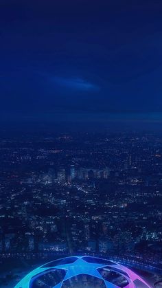 an aerial view of the city at night