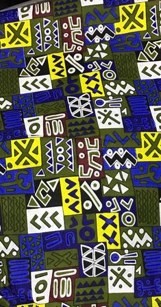 African Print Fabric, 100% Cotton; sold by yard, made in Mali, 36w x 45l Casual Green Cotton Patterns, Summer Green Cotton Patterns, African Symbols, Green Yellow Blue, African Print Fabric, Print Fabric, Yellow Blue, African Print, Green Yellow