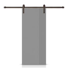 an open sliding door with metal bars on the top and bottom, against a white background