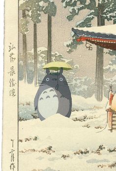 an image of a totoro in the snow