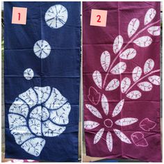 two towels with designs on them and one has numbers 1 - 2 in the middle