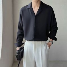 I was given an extra large when I ordered a large but it still fits fine and I didn’t realize this was a crop top. Men Dress Shirt, Mens Office, Shirt Korean, Long Sleeve Men, Wedding Outfit Men, Mens Spring Fashion, Black And White Shirt