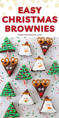 easy christmas brownies are decorated with icing and sprinkles