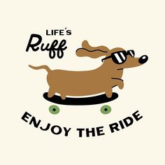 a dog riding on top of a skateboard with the words life's ruff enjoy