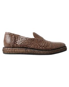 Brand: Dolce & Gabbana Model: Slipper loafers shoes Color: Brown Material: 100% Leather Rubber sole Logo details Made in Italy Elegant Slip-on Moccasins With Woven Sole, Luxury Woven Leather Slip-on Loafers, Elegant Slip-on Loafers With Woven Sole, Spring Woven Leather Slip-on Loafers, Woven Leather Slip-on Loafers With Round Toe, Woven Leather Slip-on Loafers With Flat Heel, Elegant Woven Leather Loafers For Spring, Slip-on Loafers With Textured Sole For Galas, Luxury Summer Loafers With Flat Heel