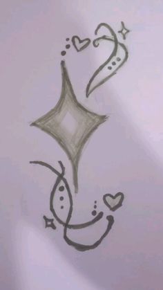 a drawing of a kite flying in the sky with hearts and stars on it's tail