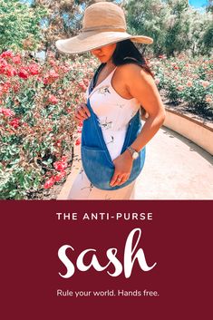 The crossbody bag you'll never take off. Sash bags give you all the freedom of a fanny pack without compromising on style. Stop digging and start living.. streamline your style with a Sash! #backpainrelief #ergonomicbag #comfortbag #travelbag #slimbag #sashbag Start Living, Travel Bag, Floppy Hat