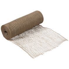 a roll of brown and white wire mesh on top of a roll of beige fabric