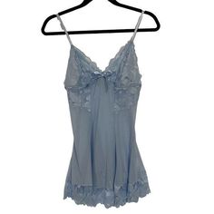 Chemise Slip Light Blue Floral Lace Adjustable Straps Good Condition Size Large Size: Womens L Condition: New With Tags Victoria Secret Slip Dress, Sheer Slip Dress, Outfit Inspired, Vintage Nightgown, Lingerie Tops, Lace Slip Dress, Halloween 2, Bow Detail Dress, Lace Babydoll