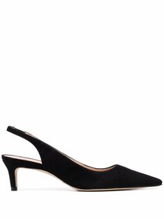 Black leather pointed-toe leather pumps from STUART WEITZMAN featuring pointed toe, slingback strap, branded insole, mid heel and leather sole. Mid Heel, Black Pumps, Leather Pumps, Stuart Weitzman, Sling Backs, Kitten Heels, Black Leather, Pumps, Heels