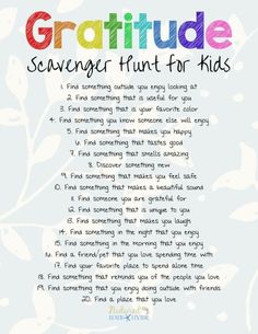 a poem with the words,'gratitude scavenger hunt for kids '