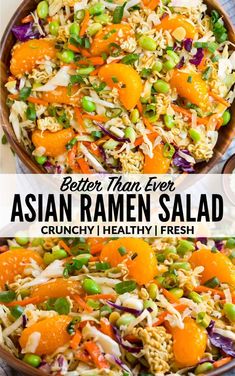 A fresh HEALTHY version of the ridiculously amazing Asian ramen salad made with better, fresher ingredients! With crunchy cabbage coleslaw, mandarin oranges, almonds, and the signature ramen noodles, this oriental salad is ADDICTIVE. The perfect side dish for any potluck! Everyone will be asking for the recipe! #wellplated #ramensalad #asianramensalad via @wellplated Asian Ramen Salad, Cabbage Coleslaw, Asian Ramen, Pasti Fit, Ramen Salad, Ramen Noodle Salad, Asian Rice, Healthy Version, Mandarin Oranges