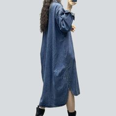 Reinvent your streetwear style with the 2023 Spring-Summer Collection's street shirt dress! Our vintage-inspired. full-length pull-on closure denim dress will elevate your wardrobe with a established Y2K vibe that's bound to make heads turn.Why You'll Fall In LoveThis showstopper of a dress is a perfect blend of trendy couture and nostalgic elegance. with intricate printed prints and a sanded finish adding depth and character to your look. The free silhouette promises unrestricted comfort and mo Long Shirt Dress With Pockets For Spring, Spring Long Shirt Dress With Pockets, Casual Long Shirt Dress With Pockets, Oversized Denim Dress For Fall, Oversized Casual Denim Dress For Fall, Oversized Cotton Denim Dress For Fall, Casual Oversized Long Sleeve Denim Dress, Oversized Long Sleeve Denim Dress, Oversized Long Sleeve Denim Dress Casual