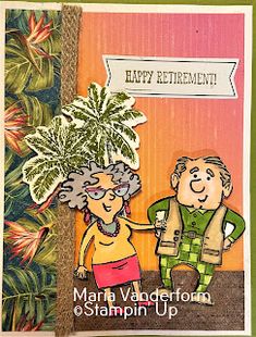 a card with an image of two people talking to each other and the words happy retirement on it