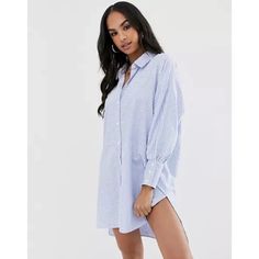 Missguided Blue White Stripe Oversized Button Up Shirt Dress (Size 12) Nwt Stored In A Smoke/Pet Free Environment (Measurements Are Approximate And Were Taken With The Item Laying Flat) Chest (Armpit To Armpit) 20.5” Sleeve Length (Shoulder To Cuff) 20” Overall Length (Shoulder To Bottom Hem) 34.5” Oversized Blue Button-up Shirt Dress, Oversized Button-up Blue Shirt Dress, Oversized Blue Shirt Dress For Day Out, Long Sleeve Relaxed Fit Shirt Dress For Daytime, Daytime Long Sleeve Relaxed Fit Shirt Dress, Relaxed Fit Long Sleeve Shirt Dress For Daytime, Daytime Button-up Shirt Dress, Oversized Blue Shirt Dress For Workwear, Oversized Shirt Dress For Spring Daytime