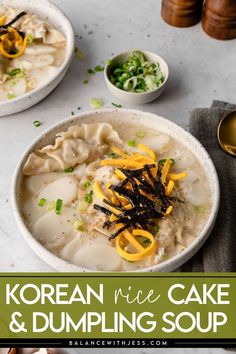 If you love healthy soup recipes for the Fall, Winter or New Years, you'll think this Korean Rice Cake and Dumpling Soup, or Tteok Mandu Guk, is the best! With an easy and delicious blend of egg, rice cakes, seaweed and dumplings, this asian soup recipe is authentic and homemade. Find this Korean Rice Cake and Dumpling Soup, or Tteok Mandu Guk, and more healthy dinner recipes on the blog. Mandu Guk, Korean Rice Cake Soup, Soup With Dumplings, Rice Cake Soup, Asian Soup Recipes, Korean Rice Cake, Rice Cake Recipes, Dumpling Soup, Korean Rice