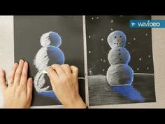 someone is drawing a snowman with chalk pastel on the paper and then it's finished