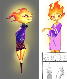 Elemental Movie Wade And Ember, Ember Lumen Fanart, Ember X Wade, Disney Elemental, Elemental Movie, Animated Movies Characters, Disney Ships, Alien Character