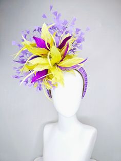 Local delivery and drop off available for $55 In LOUISVILLE thurs 5/2 and fri 5/3 only. Add shipping upgrade at checkout. Confirm availability before purchase!!  From the 2024 Featured Milliner of the Kentucky Derby Museum  Gorgeous Kentucky Derby hat fascinator  kentucky derby hat fascinator  lavender beaded headband yellow purple violet feathers   headband attachment.  each hat is totally one of a kind! no two are alike! I can probably add feathers, flowers etc to existing hats for a small fee Luxury Yellow Fascinator For Kentucky Derby, Purple Feather Headpieces For Spring, Purple Feathered Headpieces For Kentucky Derby, Purple Mini Hats With Feathers For Kentucky Derby, Purple Feathered Mini Hats For Kentucky Derby, Summer Purple Feathered Fascinator, Purple Feathered Mini Hat For Summer, Purple Headband For Kentucky Derby, Purple Headpieces For Spring Races