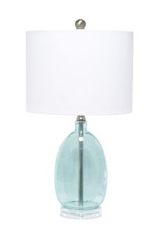 LALIA HOME Oval Glass Table Lamp with White Drum Shade - Clear Blue | Nordstromrack Oval Glass Table, Chic Table Lamp, Blue Table Lamp, Chic Table, Blue Table, Task Lamps, Ceiling Fan In Kitchen, Room Essentials, Wood Accents