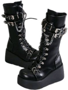 Silver Punk Boots With Rivets, Silver Punk Boots For Streetwear, Gothic Silver Boots With Metal Feet, Silver Gothic Boots With Metal Feet, Silver Platform Punk Boots, Gothic Silver Boots With Round Toe, Black Punks, Thick Heel, Punk Style