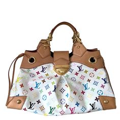 This item is FINAL SALE Authentic Louis Vuitton White Multicolor Ursula CONDITION: Very Good. Patina, light wear and marking on vachetta leather. Material: CanvasColor: White multicolorDate Code: TR0180Exterior Features: Leather top handles, cross over strap with buckle, gold tone hardwareInterior Features: Microfiber lining, dual compartments, flap pocket, two open pocketsMeasurements: 16.5" x 9" x 6.75" Please note: this is a previously owned authentic item. Some wear and imperfections may be Daily Use Multicolor Monogram Canvas Bag, Multicolor Monogram Canvas Top Handle Shoulder Bag, White Monogram Canvas Bag With Removable Pouch, Luxury Multicolor Monogram Canvas Shoulder Bag, Luxury Multicolor Shoulder Bag With Removable Pouch, Designer White Satchel With Leather Handles, Luxury Multicolor Satchel For Shopping, Designer Multicolor Satchel For Travel, White Monogram Canvas Satchel Bag