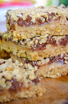 chocolate chip bars stacked on top of each other