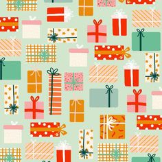 many presents are wrapped in different colors and sizes