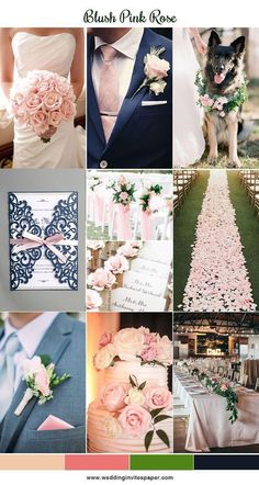 a collage of pink and blue wedding colors