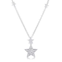 This Necklace Is Crafted With Rhodium Plating The Same Metal That Gives White Gold Its Shine. There Are Shining Stars On The Chain And One Incredible Twinkling Star Pendant Covered With Sparkling Cubic Zirconia. Cosmic Necklace, Diamond Star Necklace, Y2k Accessories, Star Necklace Silver, Star Pendant Necklace, Cz Necklace, Cz Pendant, Diamond Star, Star Jewelry