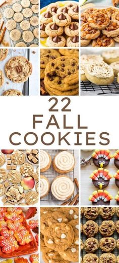 twelve fall cookies collage with the words, 22 fall cookies overlayed on top