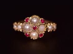 Victorian Split Pearl and Ruby Engagement Ring 9k Gold Size N Full Hallmarks Circa 1880s Pearl Engagement Ring Vintage, Pearl Engagement Rings, Victorian Wedding Ring, Victorian Engagement Ring, Georgian Ring, Victorian Engagement Rings, Pearl Engagement Ring, Pearl And Diamond Ring, Tudor Style