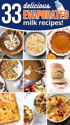 the cover of 33 delicious evaporated milk recipes, including pies and desserts