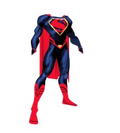 a drawing of a superman standing in front of a white background with red and blue colors