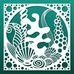 a paper cut design with an image of a mermaid and bubbles in the water on a green background