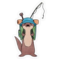 an animal with a backpack and fishing rod