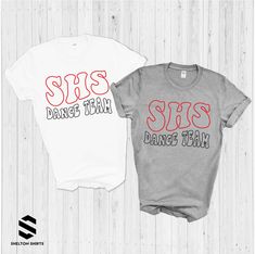 SHS Dance Team Wavy Font Shirt Wording and colors can be changed for any school or dance team. Show off your school spirit with this stylish High School Dance Team Wavy Font Shirt! It's the perfect outfit for joining the crowd to cheer on the school's amazing dancing talents! Shout out to our dance team! Choose T-shirt, Crewneck Sweatshirt or Hoodie Sweatshirt. Super comfy unisex sizes. Our shirts, hoodies, and sweatshirts are crafted with comfort and quality in mind. Made from premium materials Cheer T Shirts Ideas, Dance Team Shirts Ideas High Schools, Dance Team Practice Outfits, Drill Team Shirts Ideas, Dance Team Shirt Ideas, High School Dance Team Shirts, Drill Team Shirts Design, Dance Team Shirts Design, Dance Team Outfits