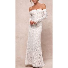 R3/Z25/12624) This Stunning Lulu&Apos;S Romance Dreamer White Lace Off-The-Shoulder Maxi Dress In Size Xl Is Perfect For Any Special Occasion. The Dress Features Long Sleeves, A Zip Closure, And A Beautiful Lace Pattern That Exudes Elegance And Sophistication. The Dress Length Is Long, Making It Perfect For Formal Events Or Weddings. The Dress Is Versatile And Can Be Worn In Any Season, Whether It&Apos;S Summer, Fall, Or Spring. The Off-The-Shoulder Neckline Adds A Touch Of Romance, Making It A Lace Off The Shoulder Dress, 50th Anniversary Party, Lulu Dresses, Anniversary Party, Lace Pattern, 50th Anniversary, Long Sleeve Lace, White Long Sleeve, Summer Fall