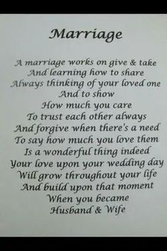 a poem written in black ink on white paper with the words marriage and marriage vows