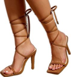 Chic Brown Lace-up Sandals With Open Heel, Trendy Brown Strappy Lace-up Sandals, Fitted Ankle Tie Heels For Summer, Brown Ankle Tie Sandals With Wrapped Heel, Elegant Brown High Heel Lace-up Sandals, Elegant Brown Lace-up Sandals For Party, Chic Brown Lace-up Sandals For Party, Brown Strappy Heels For Summer, Trendy Fitted Lace-up Sandals With Open Heel