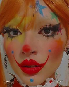 Clown Cosplay Aesthetic, Uv Clown Makeup, Neon Clown Aesthetic, Clown Mouth Makeup, Clowncore Outfits Aesthetic, Karneval Make Up, Clown Makeup Colorful, Casual Clown Makeup